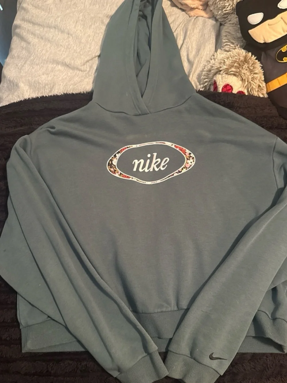 Nike Green Crewneck Hoodie with Floral Logo